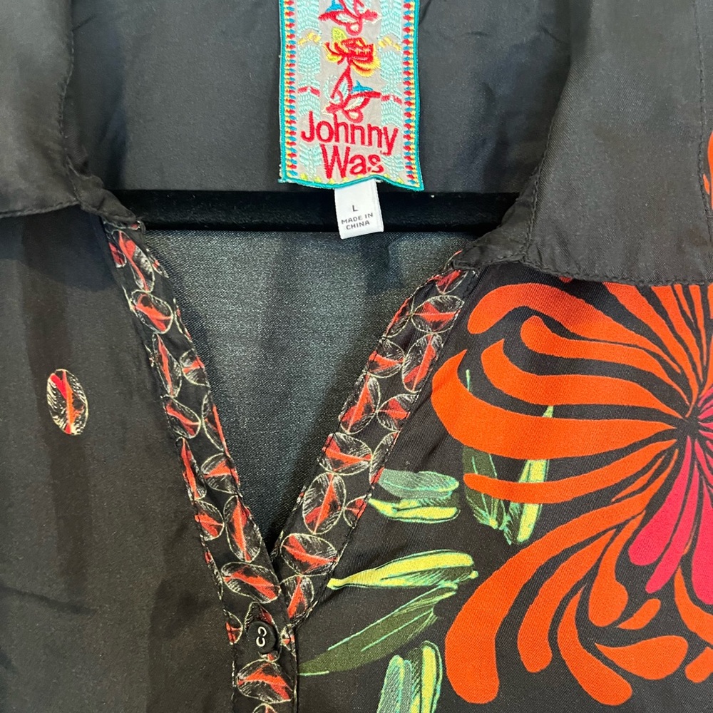 Johnny Was Silk Carro Button Front Floral Print Tunic - Picture 5 of 7